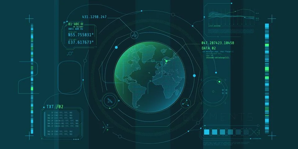 Design of the virtual interface of the planetary protection program. Stock Illustration