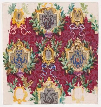 Design for Wallpaper with Alternating Vertical Rows of Pairs of Ornamental .. 库存照片