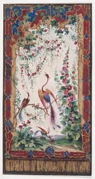 Design for Wallpaper or Panel (?) with an Orientalist Motif with Three Phoe.. 库存照片