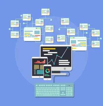 Design web interface website computer. Development responsive mobile, tablet, Illustrazione stock