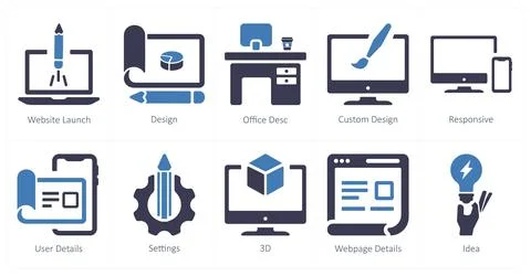 Design as website launch, design, office desc, custom design Illustrazione stock