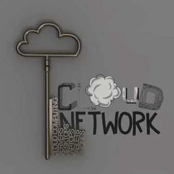 Design word cloud network  with metallic cloud and the key as concept Stock Illustration