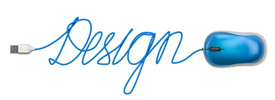 Design word from computer mouse cable, 3D rendering 스톡 일러스트