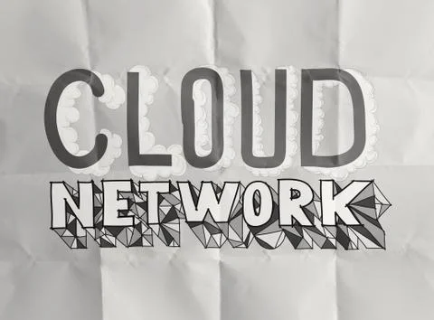 Design word hand drawn cloud network on crumpled paper as concept Иллюстрация