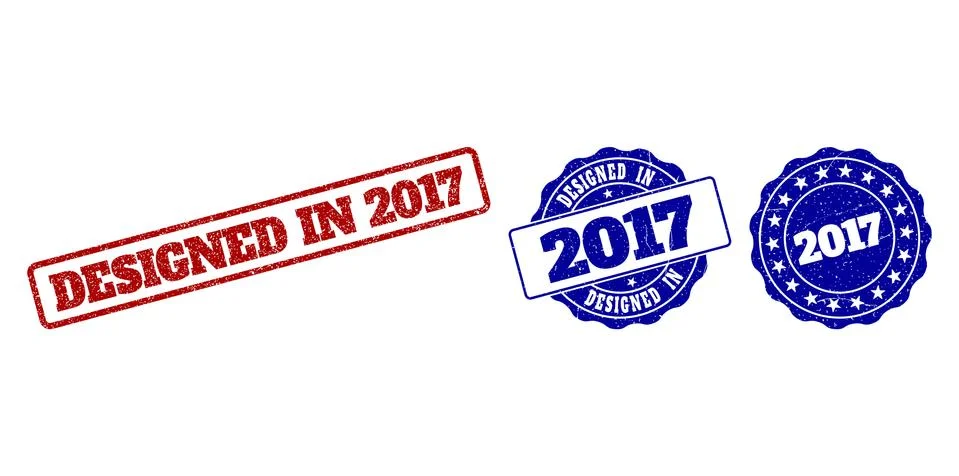 DESIGNED IN 2017 Scratched Stamp Seals Stockillustratie