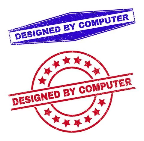 DESIGNED BY COMPUTER Corroded Stamps in Circle and Hexagonal Shapes Illustrazione stock