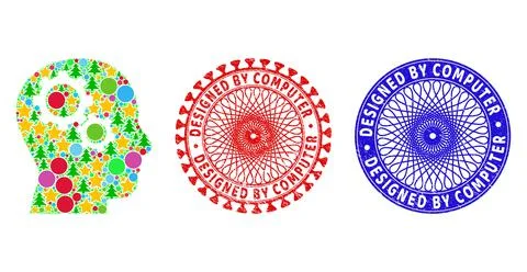 Designed by Computer Grunge Seal Stamps and Brain Gears Collage of Christmas Stock Illustration