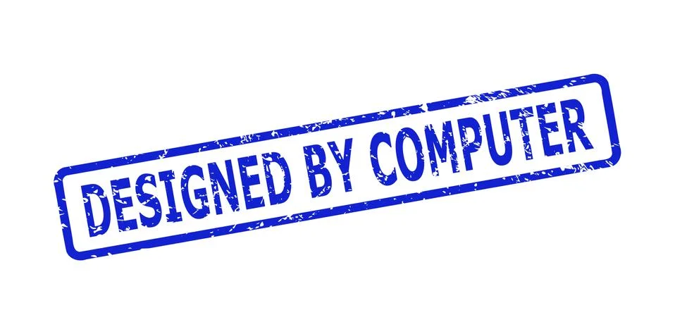 DESIGNED BY COMPUTER Stamp Seal with Grunged Style and Rounded Rectangle Frame Stock Illustration