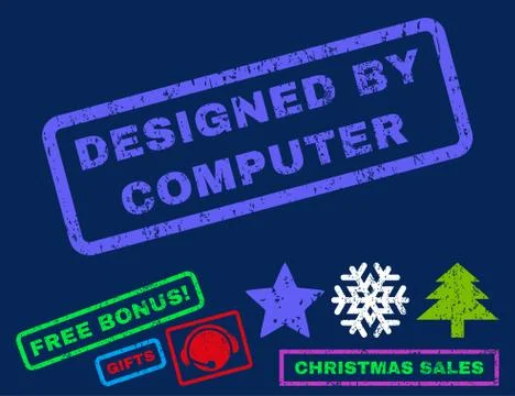 Designed by Computer Text Rubber Seal Stamp Watermark with Bonus 스톡 일러스트