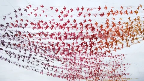 Designed decoration with small red birds waved by light wind Stock Footage 157412585