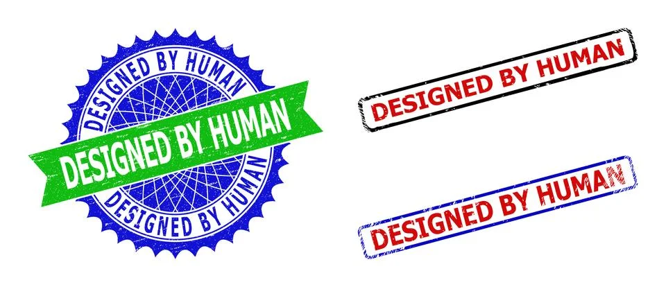 DESIGNED BY HUMAN Rosette and Rectangle Bicolor Stamps with Rubber Styles 스톡 일러스트