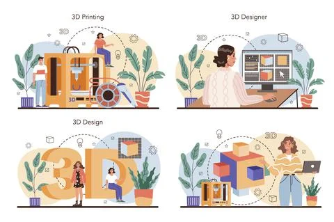 Designer 3D concept set. Digital drawing with electronic tools and equipment. Stock Illustration