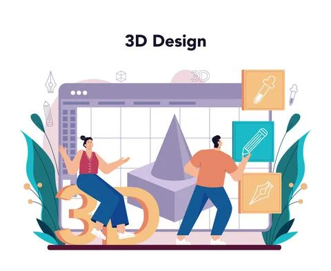 Designer 3D concept set. Digital drawing with electronic tools Stock Illustration