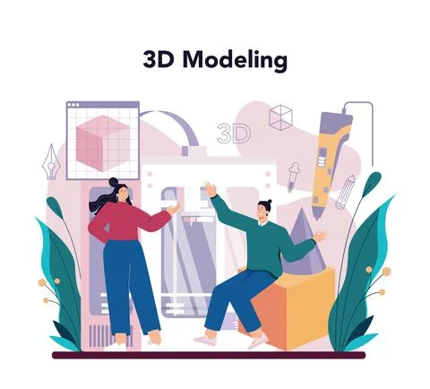 Designer 3D concept set. Digital drawing with electronic tools Illustrazione stock