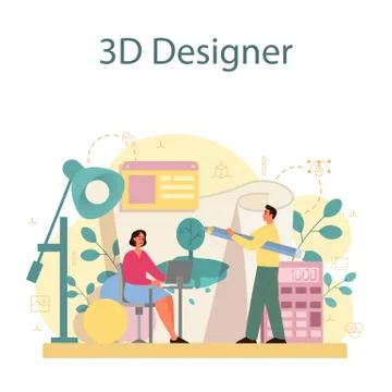 Designer 3D modeling concept. Digital drawing with electronic tools Illustrazione stock