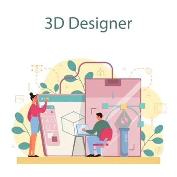 Designer 3D modeling concept. Digital drawing with electronic tools Illustrazione stock