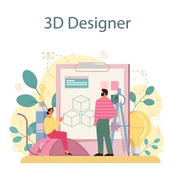 Designer 3D modeling concept. Digital drawing with electronic tools Illustrazione stock