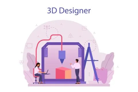 Designer 3D modeling concept. Digital drawing with electronic tools Stock Illustration