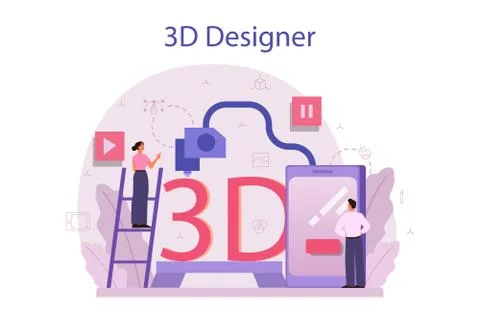 Designer 3D modeling concept. Digital drawing with electronic tools Illustrazione stock