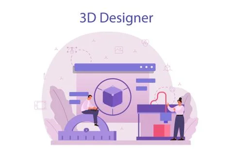 Designer 3D modeling concept. Digital drawing with electronic tools Illustrazione stock