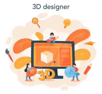 Designer 3D modeling concept. Digital drawing with electronic Illustrazione stock