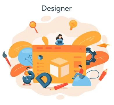 Designer 3D modeling concept. Digital drawing with electronic Illustrazione stock