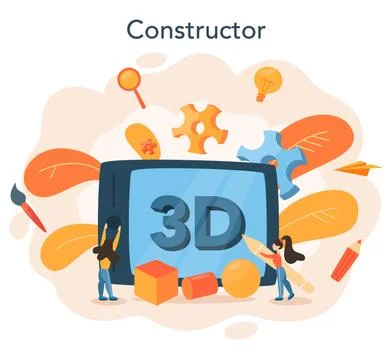 Designer 3D modeling concept. Digital drawing with electronic Illustrazione stock