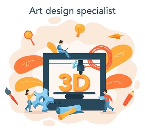 Designer 3D modeling concept. Digital drawing with electronic Illustrazione stock