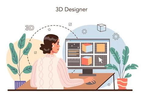 Designer 3D modeling concept. Digital drawing with electronic tools Stock Illustration