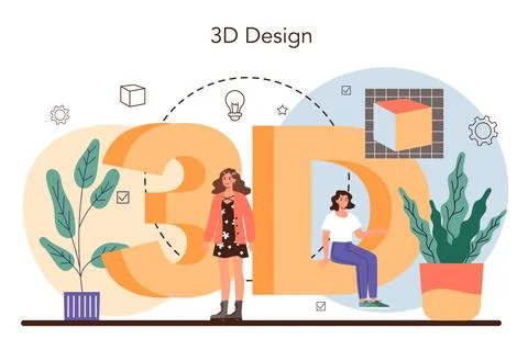 Designer 3D modeling concept. Digital drawing with electronic tools Illustrazione stock