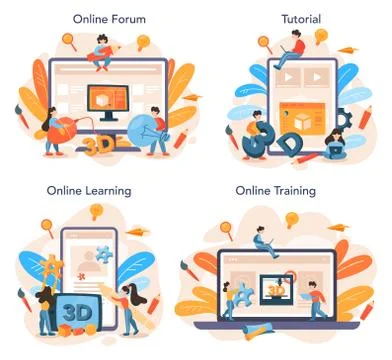 Designer 3D modeling online service or platform set. Digital Stockillustratie