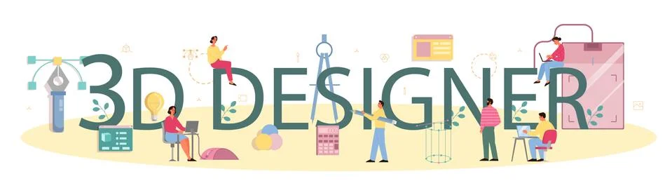 Designer 3D modeling typographic header concept. Digital drawing Illustrazione stock