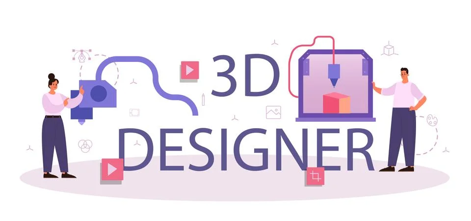 Designer 3D modeling typographic header. Digital drawing with electronic Illustrazione stock