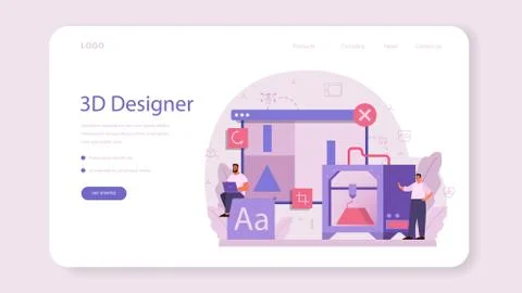 Designer 3D modeling web banner or landing page. Digital drawing Stock Illustration