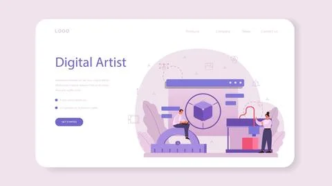 Designer 3D modeling web banner or landing page. Digital drawing Illustrazione stock