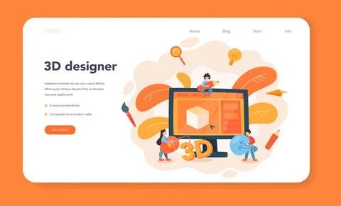 Designer 3D modeling web banner or landing page. Digital drawing Illustrazione stock