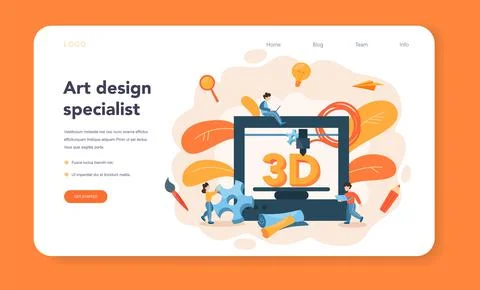 Designer 3D modeling web banner or landing page. Digital drawing Illustrazione stock