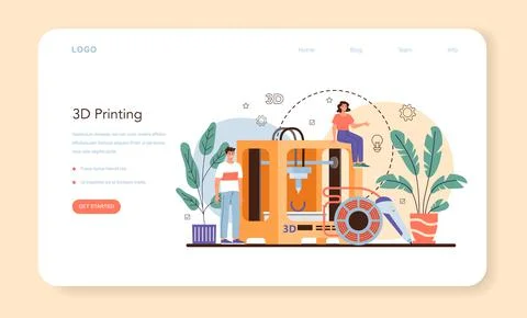 Designer 3D web banner or landing page. Digital drawing Illustrazione stock