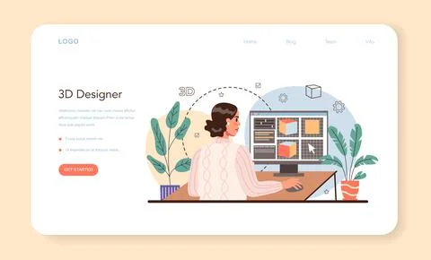 Designer 3D web banner or landing page. Digital drawing Illustrazione stock