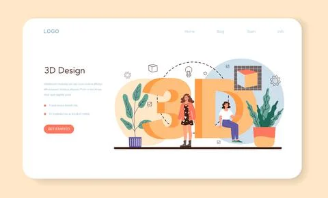 Designer 3D web banner or landing page. Digital drawing Illustrazione stock