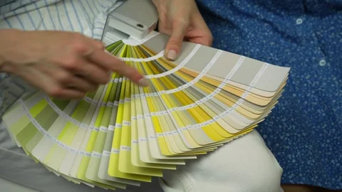 Designer and client chooses shade from color palette. Concept of color selection Stock Footage 272315525