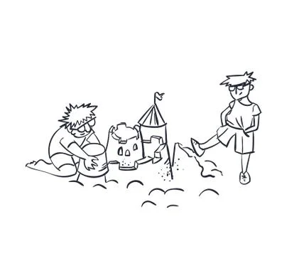 Designer and tester concept vector illustration sand castle crush, envy, crit 스톡 일러스트