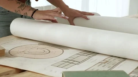 Designer architect works with the project in the office. close up Stock Footage 135237556