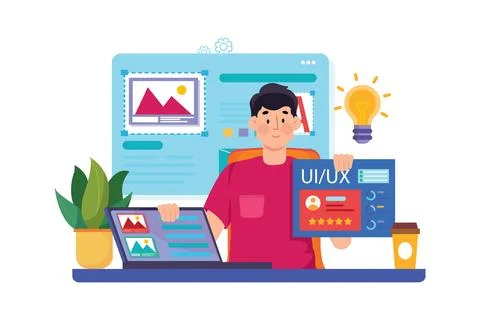 Designer build user experience roadmap with the interface. Illustrazione stock