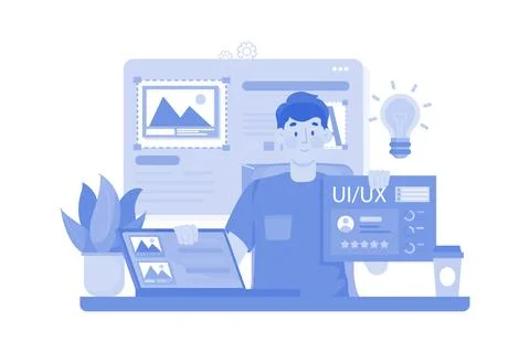 Designer build user experience roadmap with the interface. 스톡 일러스트