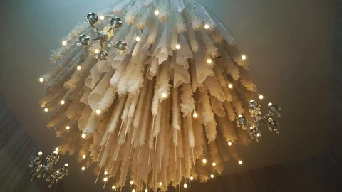 Designer chandelier on the ceiling Stock Footage 97715594