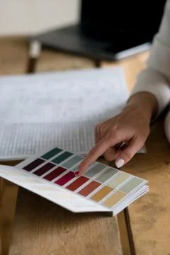 Designer choosing color with client Stock Photos