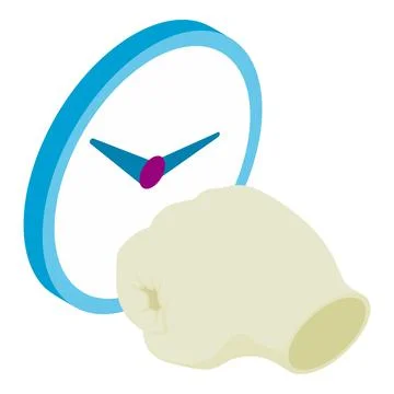 Designer clock icon isometric vector. New modern wall clock and human hand icon Stock Illustration
