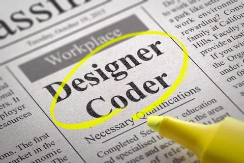 Designer Coder Jobs in Newspaper. Stockillustratie
