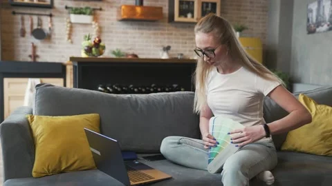 Designer communicating by video call with client Video stock 150878261